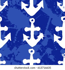 Grunge seamless pattern. Colorful background with anchor imprints.Tile texture with stamps of the ship equipment. Template for wrapping, textile. poster print. Vector