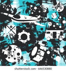 Grunge seamless pattern. Concept of transportation. Vector illustration