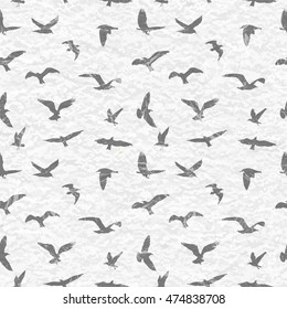 Grunge seamless pattern of flying birds white background. Vector illustration