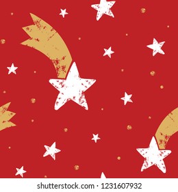 Grunge seamless pattern with hand drawn stars. Stamp textured background. Vector illustration for decor Merry Christmas and Happy New Year.