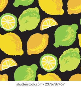 Grunge seamless pattern with hand drawn decorative lemon fruits, design elements. Can be used for invitations, greeting cards, scrapbooking, print, gift wrap, manufacturing. Food background