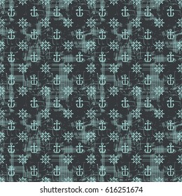 Grunge seamless pattern with handwheels and anchors. Vector illustration