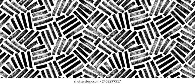 Grunge seamless pattern imitating linen or basket. Hand drawn weave texture with rough edges. Seamless banner design with weave, fabric or textile motif. Vector various bold brush strokes.