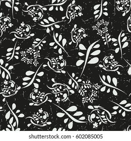 Grunge seamless pattern with leafs. Vector illustration