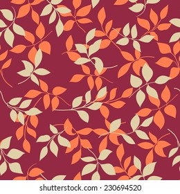 Grunge seamless pattern of sepia colored leaves. Vector illustration.