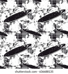 Grunge seamless pattern with skateboards. Vector illustration
