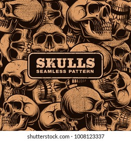 Grunge seamless pattern with skulls. Vector illustration