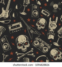 Grunge seamless pattern with skulls. Vector illustration.