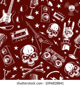 Grunge seamless pattern with skulls. Vector illustration.