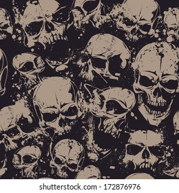 Grunge seamless pattern and skulls  Vector illustration 