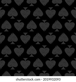 Grunge Seamless pattern with spades. Scratched Casino gambling, poker background. Alice in wonderland ornament. Fantasy wallpaper.