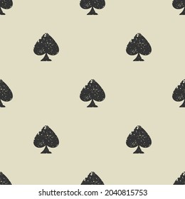 Grunge Seamless pattern with spades. Scratched Casino gambling, poker background. Alice in wonderland ornament. Fantasy wallpaper.