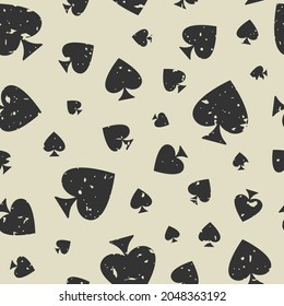 Grunge Seamless pattern with spades. Scratched Casino gambling, poker background. Alice in wonderland ornament. Fantasy wallpaper.