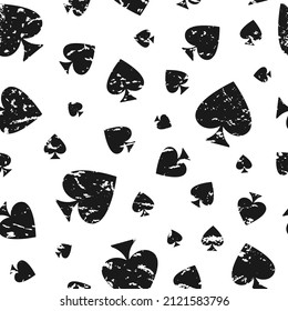Grunge Seamless pattern with spades. Scratched Casino gambling, poker background. Alice in wonderland ornament. Fantasy wallpaper.
