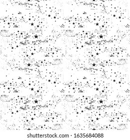 Grunge seamless pattern with stars and circles shabby texture. Vector template can be used in different designs as an additional element of the background.