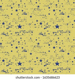 Grunge seamless pattern with stars and circles shabby texture. Vector template can be used in different designs as an additional element of the background.