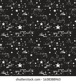 Grunge seamless pattern with stars and circles shabby texture. Vector template can be used in different designs as an additional element of the background.