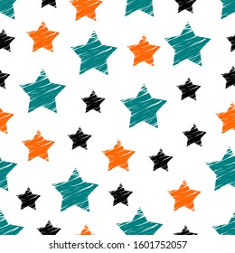 Grunge seamless pattern with stars. Vector illustration.