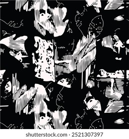 Nahtloses Muster mit Zickzacklinien, Dreiecken und Punkten. Handgezeichnete fette geometrische Formen. Moderne stylische Textur mit Labyrinthmotiv. Vektorgrafik mit Tinte. Wiederholtes geometrisches Muster.