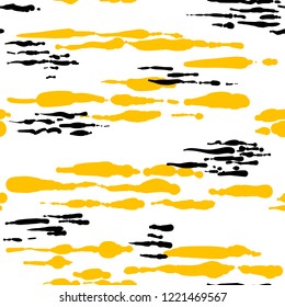 Grunge seamless striped pattern. White, black and yellow colors. Vector illustration.