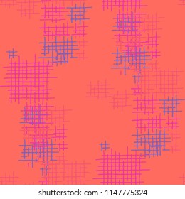 Grunge Seamless Tartan. Abstract Pattern. Vintage Hand Drawn Texture with Scratched Crossing Lines. Colorful Vector Pattern for Cotton, Print, Calico. Abstract Seamless Pattern.