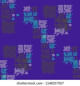Grunge Seamless Tartan. Abstract Pattern. Trendy Hand Drawn Texture with Scratched Crossing Lines. Colorful Vector Pattern for Chintz, Curtain, Paper. Abstract Seamless Pattern.