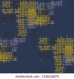 Grunge Seamless Tartan. Abstract Pattern. Retro Hand Drawn Texture with Scratched Crossing Lines. Colorful Vector Pattern for Print, Fabric, Cloth. Abstract Seamless Pattern.