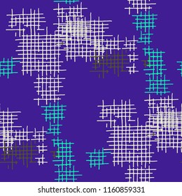 Grunge Seamless Tartan. Abstract Pattern. Trendy Hand Drawn Texture with Scratched Crossing Lines. Colorful Vector Pattern for Dress, Curtain, Tablecloth. Abstract Seamless Pattern.