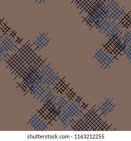 Grunge Seamless Tartan. Abstract Pattern. Trendy Hand Drawn Texture with Scribble Crossing Lines. Colorful Vector Pattern for Print, Cloth, Textile. Abstract Seamless Pattern.