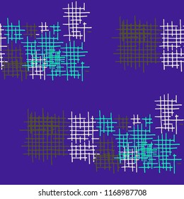 Grunge Seamless Tartan. Abstract Pattern. Trendy Hand Drawn Texture with Shabby Crossing Lines. Colorful Vector Pattern for Dress, Curtain, Tablecloth. Abstract Seamless Pattern.
