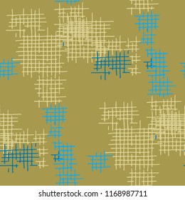 Grunge Seamless Tartan. Abstract Pattern. Modern Hand Drawn Texture with Scribble Crossing Lines. Colorful Vector Pattern for Cotton, Print, Textile. Abstract Seamless Pattern.