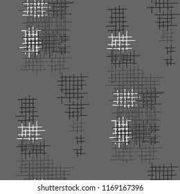 Grunge Seamless Tartan. Abstract Pattern. Trendy Hand Drawn Texture with Shabby Crossing Lines. Black and White Vector Pattern for Linen, Paper, Tablecloth. Abstract Seamless Pattern.