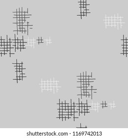 Grunge Seamless Tartan. Abstract Pattern. Trendy Hand Drawn Texture with Shabby Crossing Lines. Black and White Vector Pattern for Fabric, Cloth, Textile. Abstract Seamless Pattern.