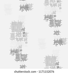 Grunge Seamless Tartan. Abstract Pattern. Trendy Hand Drawn Texture with Scribble Crossing Lines. Black and White Vector Pattern for Chintz, Linen, Wallpaper. Abstract Seamless Pattern.