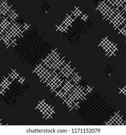 Grunge Seamless Tartan. Abstract Pattern. Modern Hand Drawn Texture with Scribble Crossing Lines. Black and White Vector Pattern for Wallpaper, Fabric, Textile. Abstract Seamless Pattern.