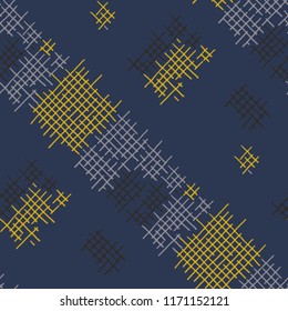 Grunge Seamless Tartan. Abstract Pattern. Retro Hand Drawn Texture with Scribble Crossing Lines. Colorful Vector Pattern for Print, Cloth, Fabric. Abstract Seamless Pattern.