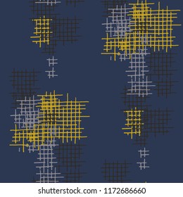 Grunge Seamless Tartan. Abstract Pattern. Vintage Hand Drawn Texture with Shabby Crossing Lines. Colorful Vector Pattern for Chintz, Linen, Wallpaper. Abstract Seamless Pattern.