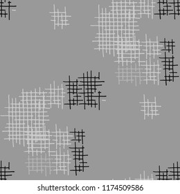 Grunge Seamless Tartan. Abstract Pattern. Retro Hand Drawn Texture with Scribble Crossing Lines. Black and White Vector Pattern for Wallpaper, Print, Textile. Abstract Seamless Pattern.