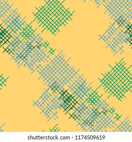 Grunge Seamless Tartan. Abstract Pattern. Retro Hand Drawn Texture with Shabby Crossing Lines. Colorful Vector Pattern for Dress, Curtain, Tablecloth. Abstract Seamless Pattern.