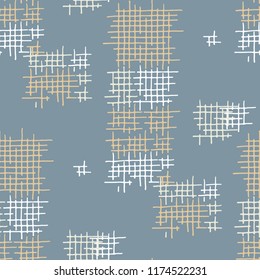 Grunge Seamless Tartan. Abstract Pattern. Vintage Hand Drawn Texture with Scribble Crossing Lines. Colorful Vector Pattern for Cotton, Print, Calico. Abstract Seamless Pattern.