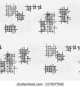 Grunge Seamless Tartan. Abstract Pattern. Modern Hand Drawn Texture with Shabby Crossing Lines. Black and White Vector Pattern for Fabric, Cloth, Textile. Abstract Seamless Pattern.