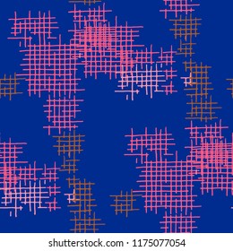 Grunge Seamless Tartan. Abstract Pattern. Trendy Hand Drawn Texture with Scribble Crossing Lines. Colorful Vector Pattern for Wallpaper, Print, Textile. Abstract Seamless Pattern.