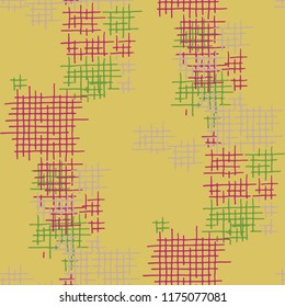 Grunge Seamless Tartan. Abstract Pattern. Vintage Hand Drawn Texture with Scratched Crossing Lines. Colorful Vector Pattern for Chintz, Curtain, Paper. Abstract Seamless Pattern.
