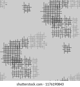 Grunge Seamless Tartan. Abstract Pattern. Modern Hand Drawn Texture with Scratched Crossing Lines. Black and White Vector Pattern for Wallpaper, Cotton, Textile. Abstract Seamless Pattern.