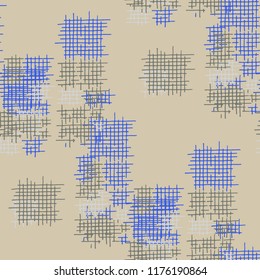 Grunge Seamless Tartan. Abstract Pattern. Retro Hand Drawn Texture with Scratched Crossing Lines. Colorful Vector Pattern for Cotton, Print, Textile. Abstract Seamless Pattern.