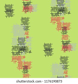 Grunge Seamless Tartan. Abstract Pattern. Modern Hand Drawn Texture with Scribble Crossing Lines. Colorful Vector Pattern for Print, Cloth, Textile. Abstract Seamless Pattern.