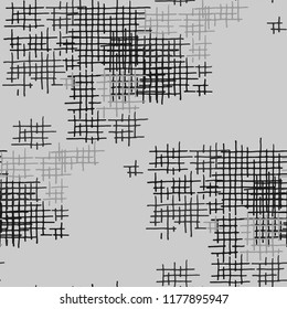 Grunge Seamless Tartan. Abstract Pattern. Retro Hand Drawn Texture with Shabby Crossing Lines. Black and White Vector Pattern for Chintz, Linen, Wallpaper. Abstract Seamless Pattern.