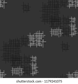 Grunge Seamless Tartan. Abstract Pattern. Trendy Hand Drawn Texture with Shabby Crossing Lines. Black and White Vector Pattern for Print, Fabric, Cloth. Abstract Seamless Pattern.