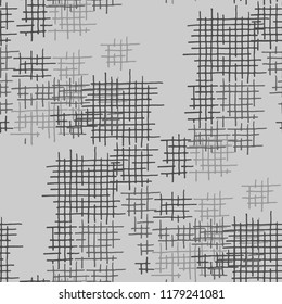 Grunge Seamless Tartan. Abstract Pattern. Modern Hand Drawn Texture with Scratched Crossing Lines. Black and White Vector Pattern for Fabric, Cloth, Textile. Abstract Seamless Pattern.