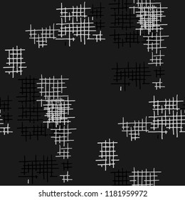 Grunge Seamless Tartan. Abstract Pattern. Trendy Hand Drawn Texture with Shabby Crossing Lines. Black and White Vector Pattern for Chintz, Linen, Wallpaper. Abstract Seamless Pattern.